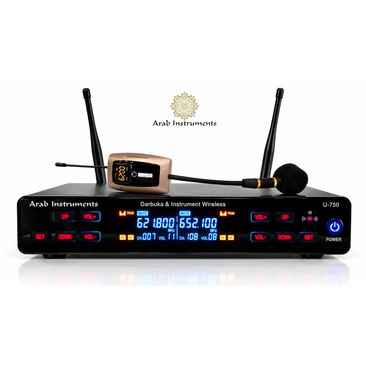 Arab Instruments U-750 UHF wireless microphone receiver with dual antennas, digital displays and frequency controls