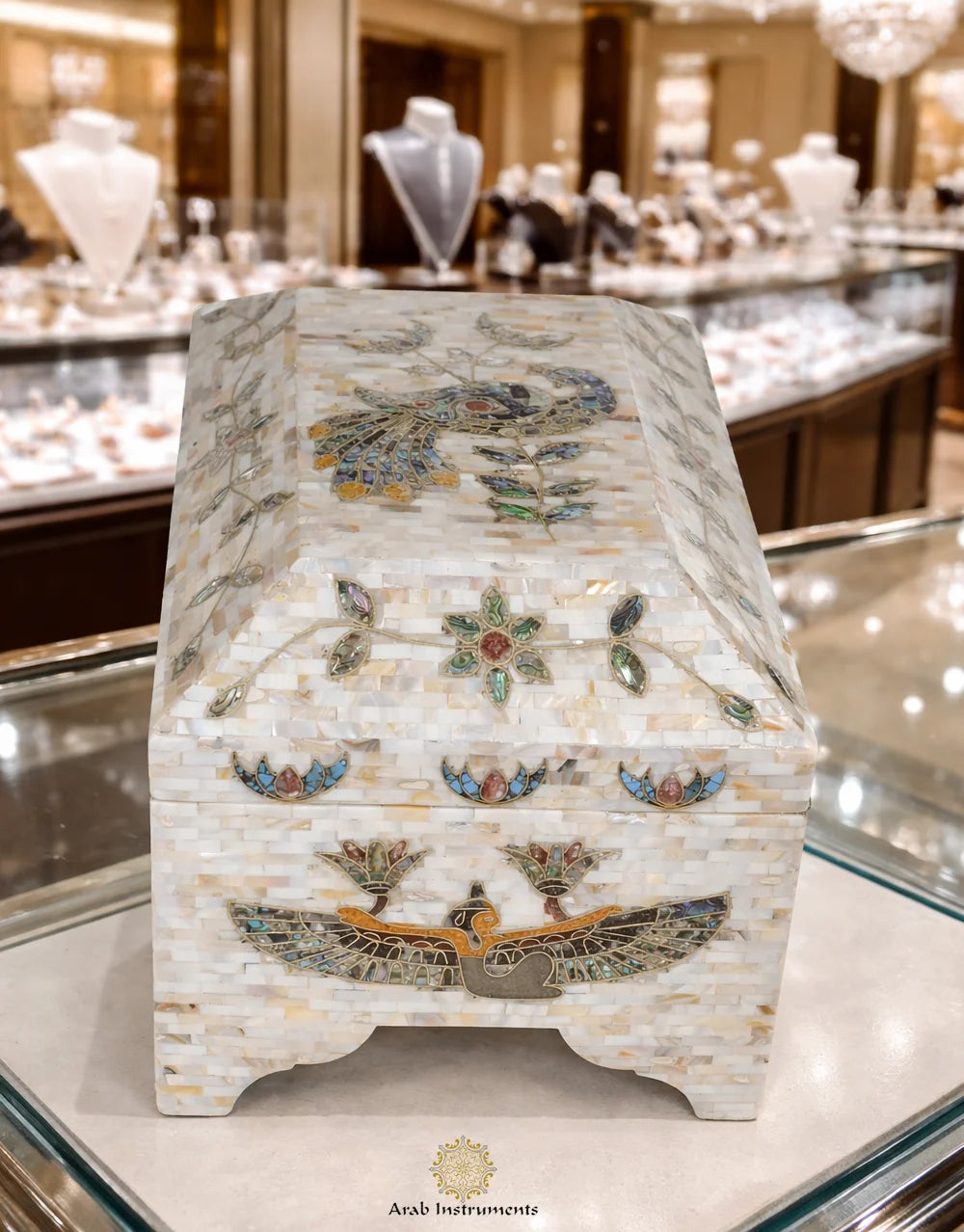 Egyptian Japanese Pearls Jewelry Box – Handmade Peacock Art #B744