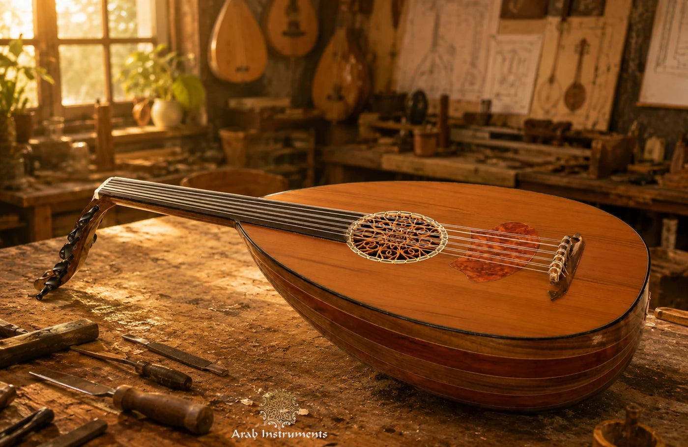 Luxury Arabic oud with ebony fingerboard and traditional Egyptian craftsmanship