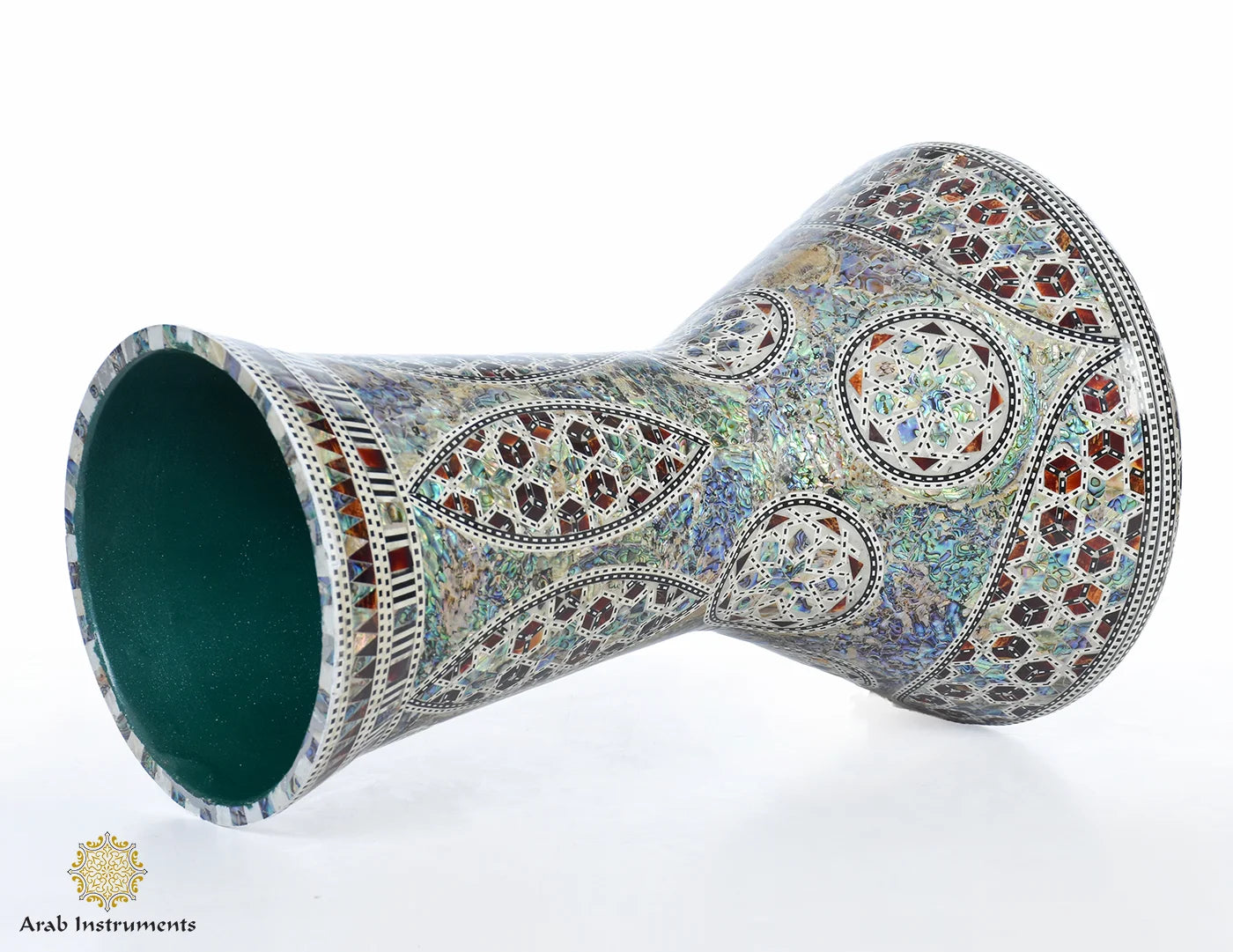 Nile Green Stars Darbuka Drum Close-Up of Genuine Pearl Inlay Artwork