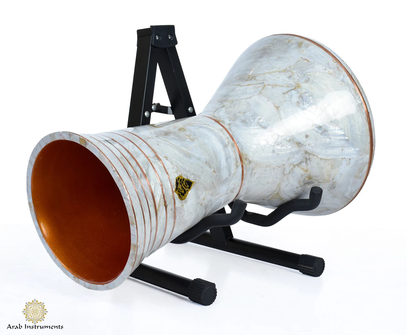 Professional Egyptian doumbek drum Temple of Luxor featuring luxurious Japanese white pearl decoration and Sombaty Plus construction