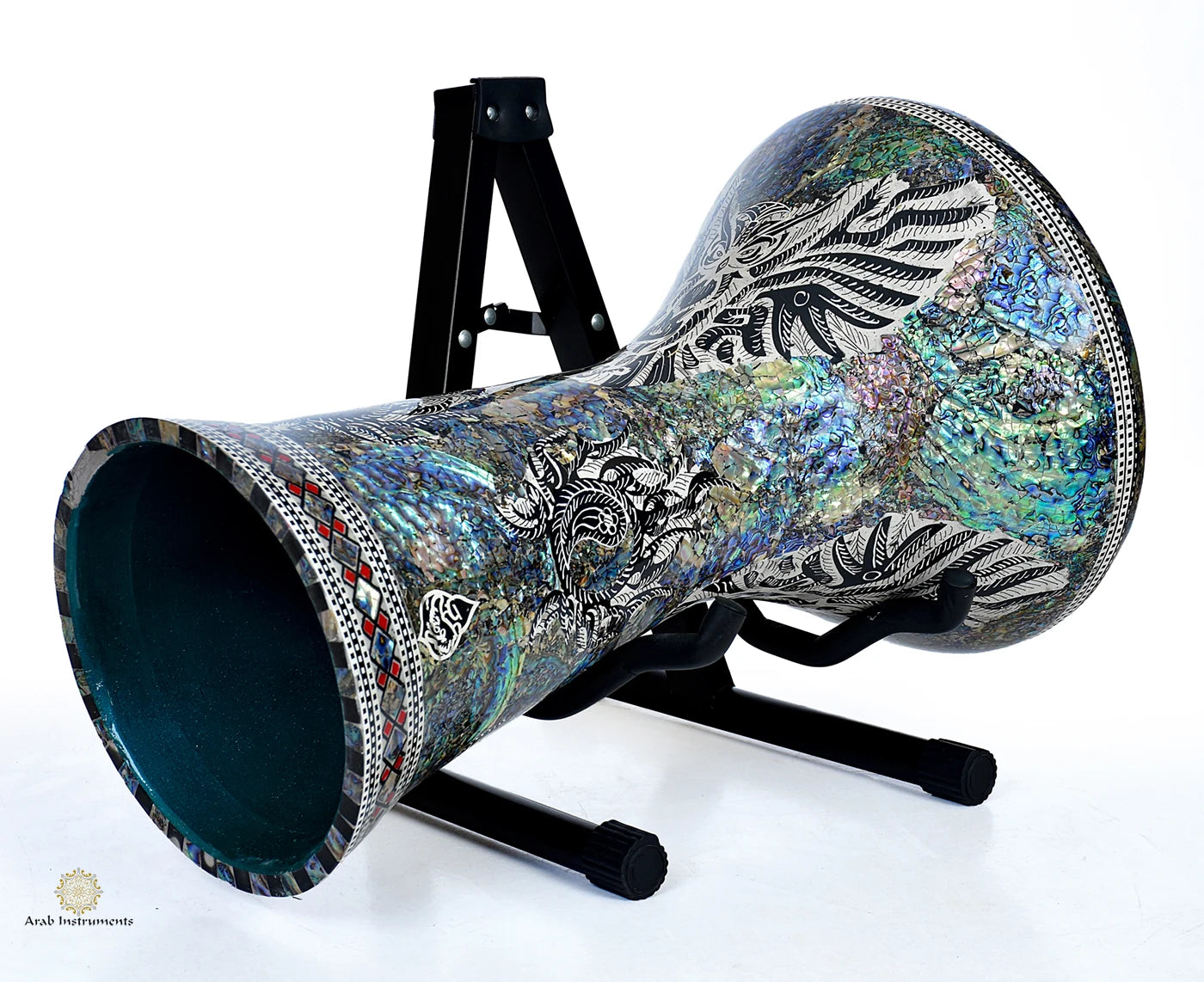 Guardian of Karnak Sombaty Max Darbuka (Doumbek) Drum handcrafted with genuine Australian and New Zealand blue abalone pearls