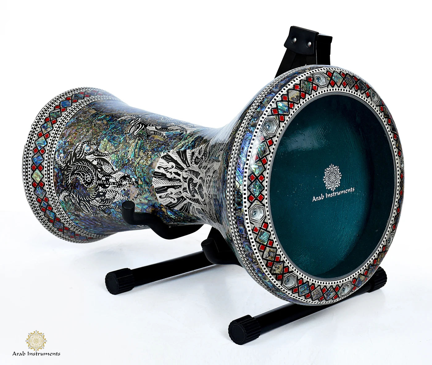 Premium 24 cm Sombaty Max Doumbek Drum by Arab Instruments with deep bass and genuine blue abalone pearl finish