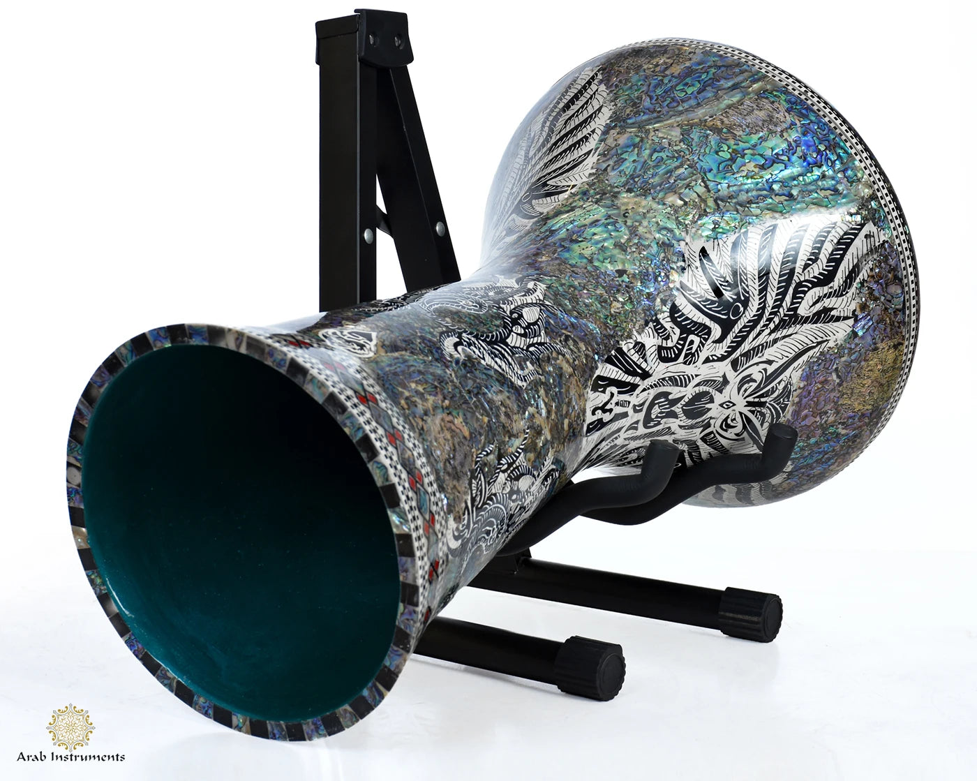 Luxury Sombaty Max Darbuka (Doumbek) Drum built with genuine New Zealand blue abalone pearls for professional musicians