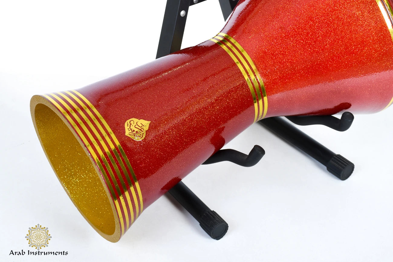 Professional aluminum darbuka Sombaty Plus red and gold sparkling finish deep bass DOOM drum handmade Egypt