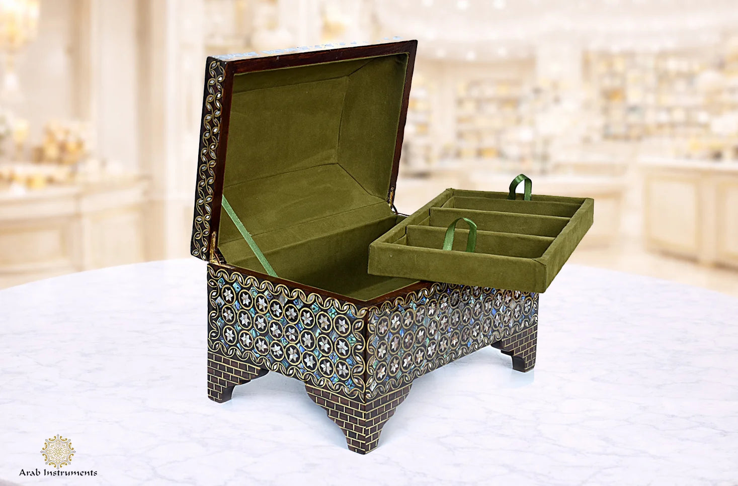 Egyptian Blue Mother-of-Pearl Jewelry Box | Geometric Inlay | #B743