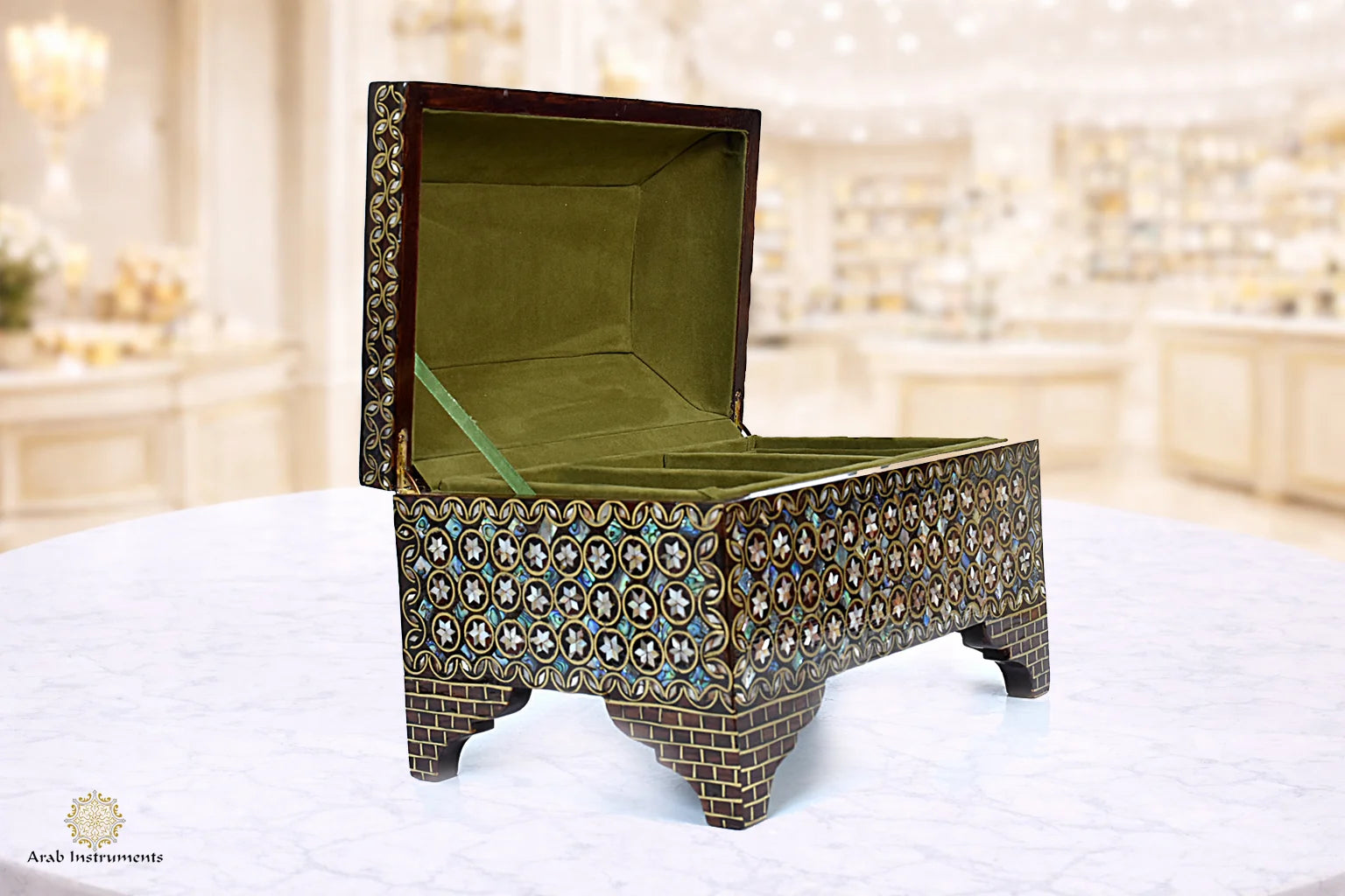 Egyptian Blue Mother-of-Pearl Jewelry Box | Geometric Inlay | #B743