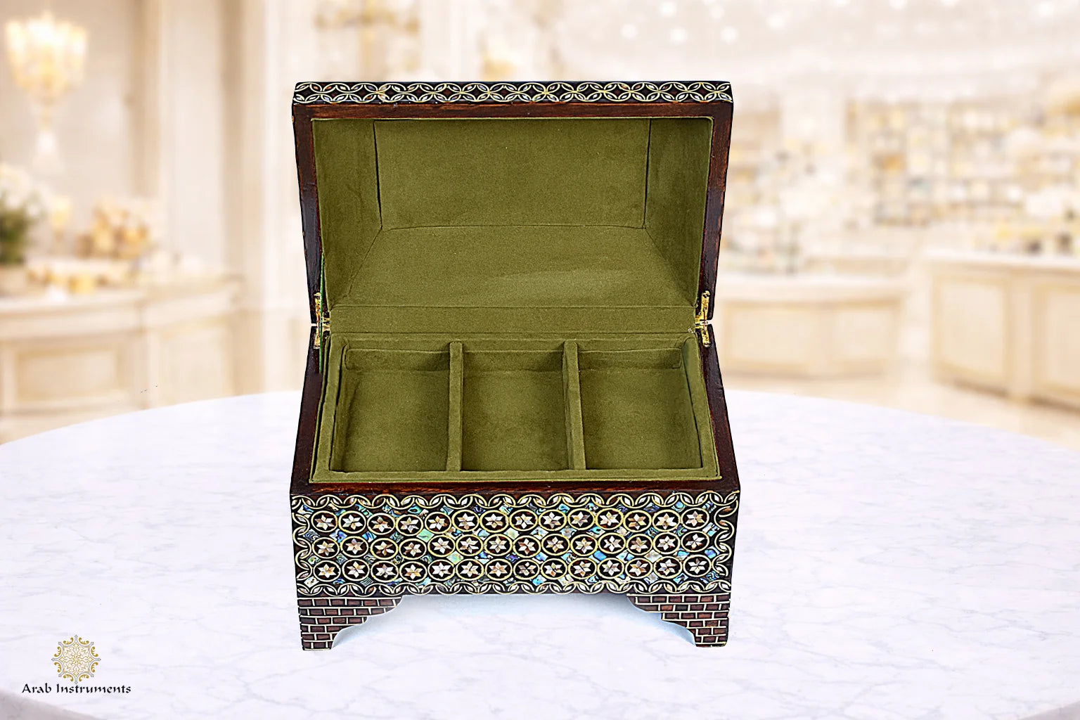Egyptian Blue Mother-of-Pearl Jewelry Box | Geometric Inlay | #B743