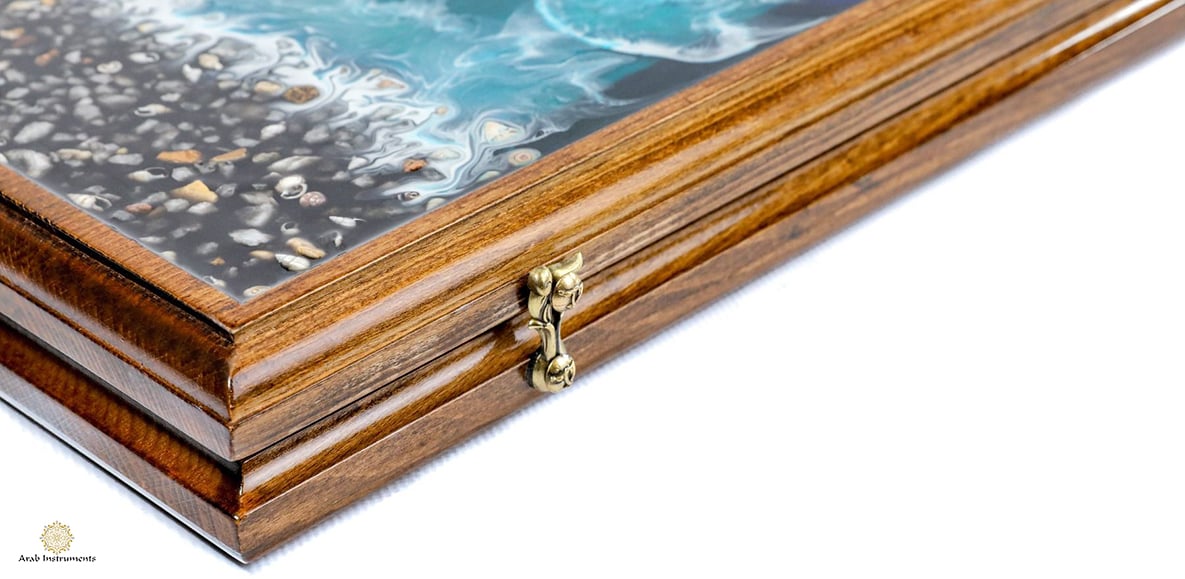 Hand Carved Ornament Backgammon With Epoxy Sea Waves #AI11523-2