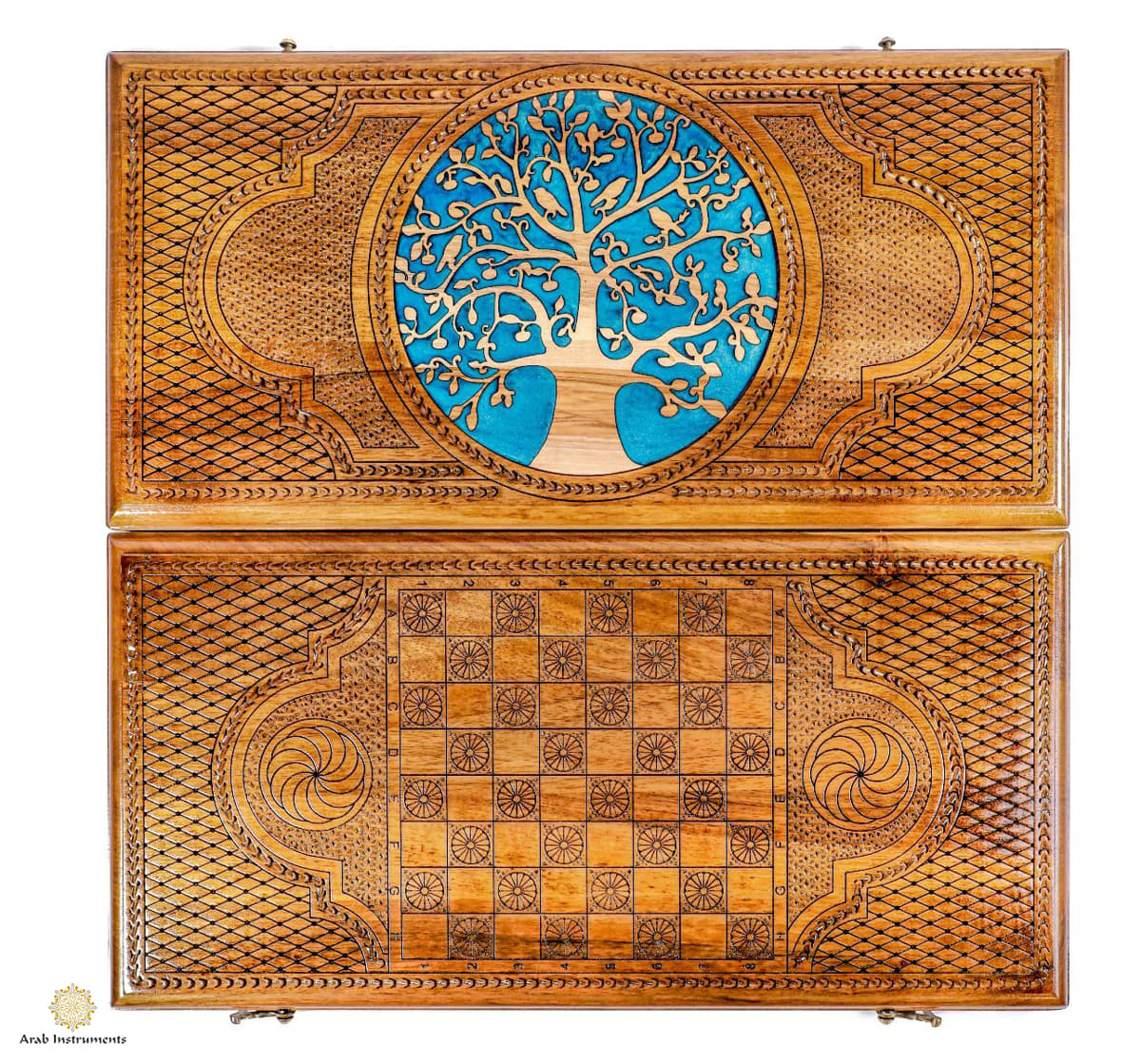 Hand Carved Premium Backgammon Tree Of Love Blue #AI12621 blue
