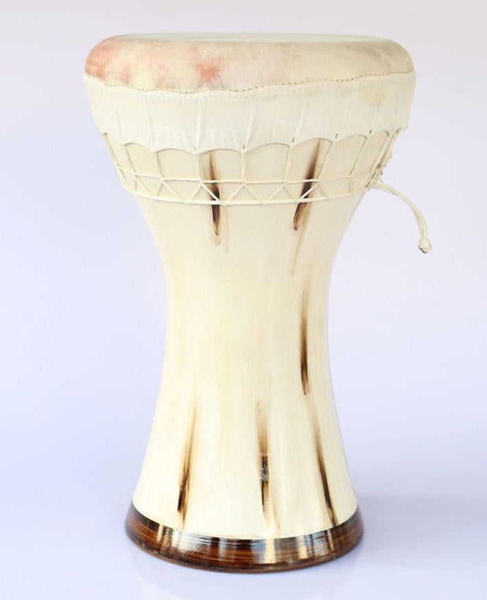 Professional Clay Doumbek Goat Skin Brown White #6013