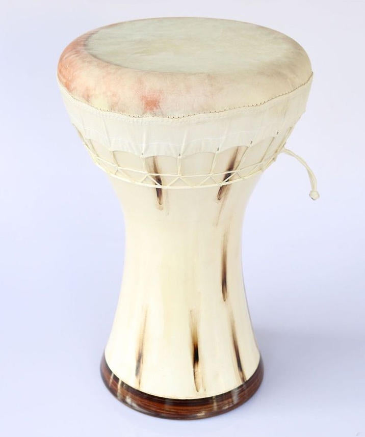 Professional Clay Doumbek Goat Skin Brown White #6013