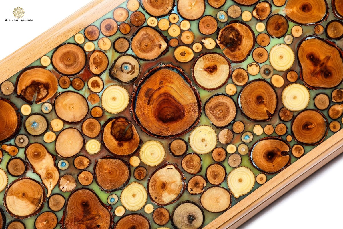 Superb Backgammon with Tree Branch Slices and Epoxy #AI11504turquoise