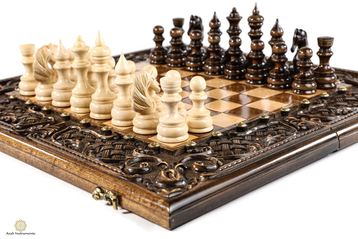 Hand Carved Premium Chess / Backgammon Ornamental Braid Pattern #AI31273