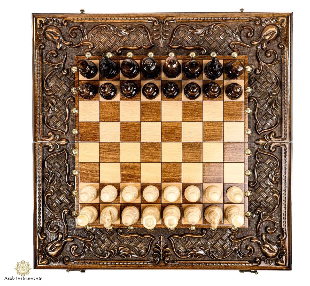 Hand Carved Premium Chess / Backgammon Ornamental Braid Pattern #AI31273