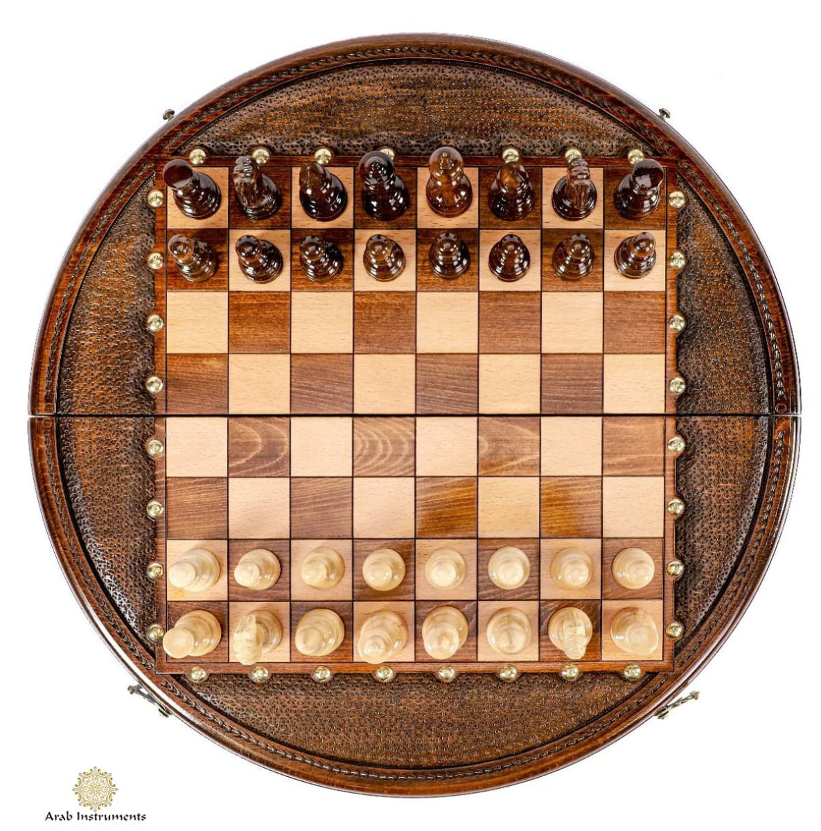 Hand Carved Premium Round Decorated Chess Board #AI21528