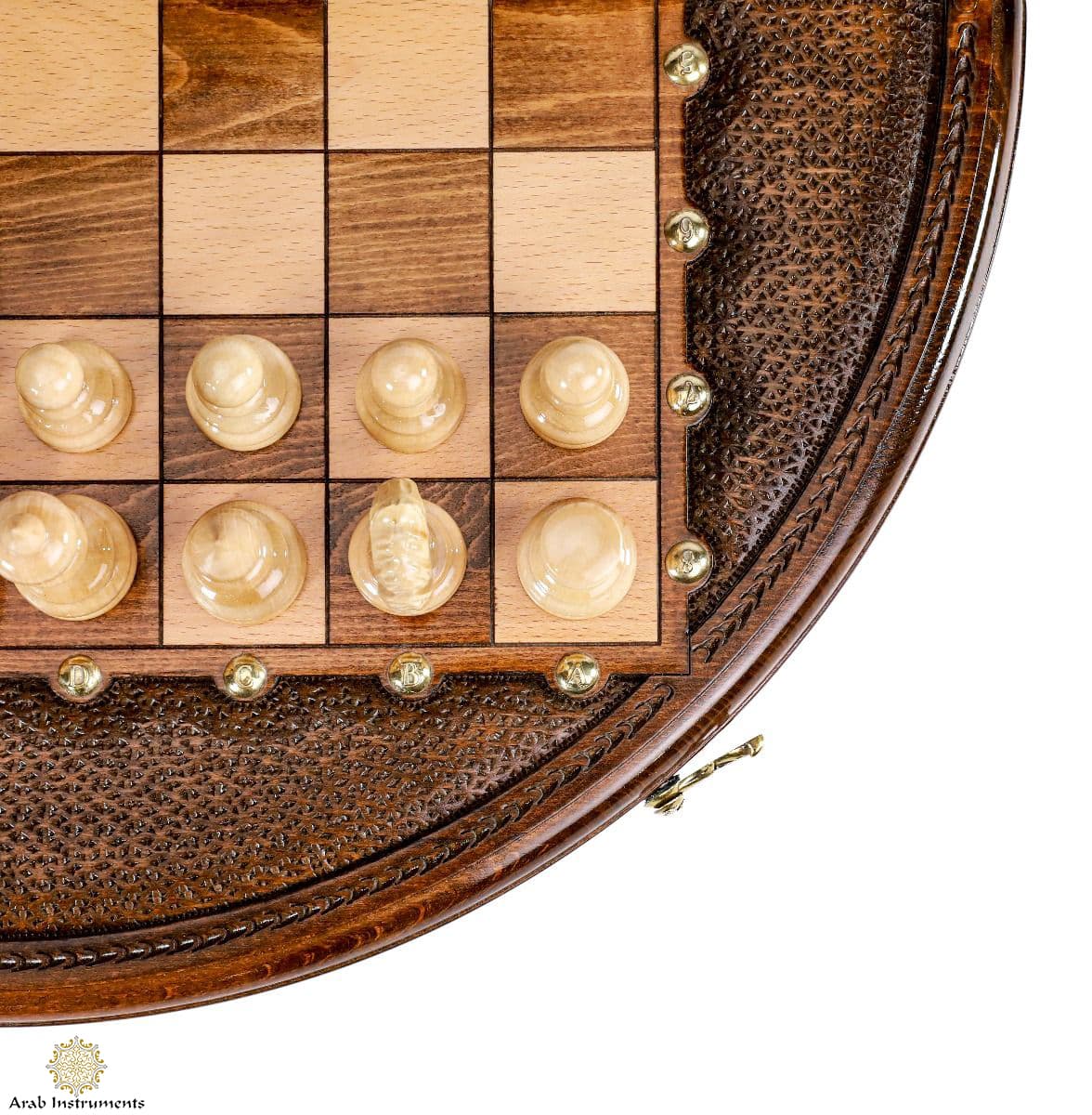 Hand Carved Premium Round Decorated Chess Board #AI21528