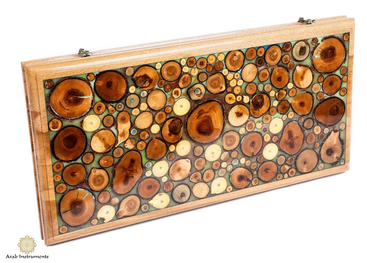 Superb Backgammon with Tree Branch Slices and Epoxy #AI11504turquoise
