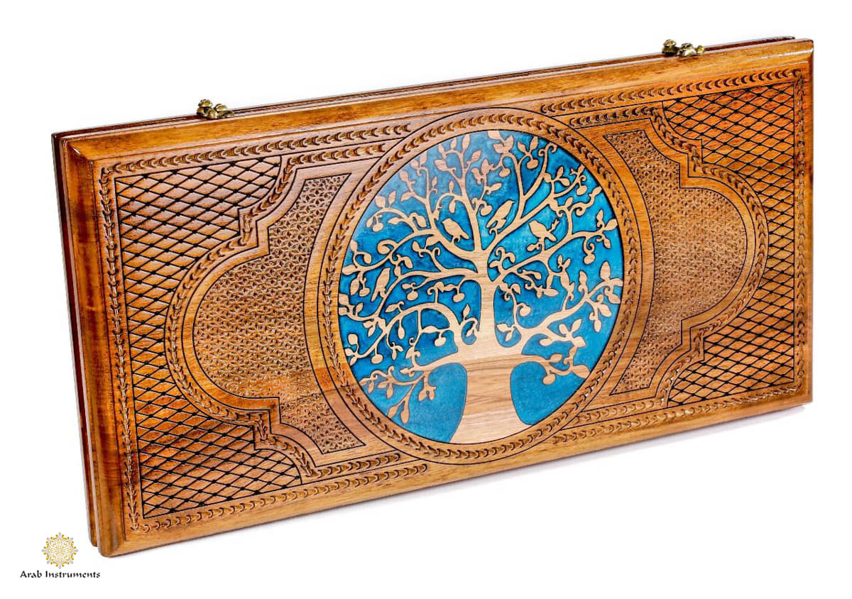 Hand Carved Premium Backgammon Tree Of Love Blue #AI12621 blue