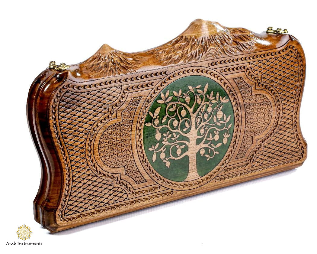 Hand Carved Premium Backgammon Green Tree and Mount Ararat #AI12172