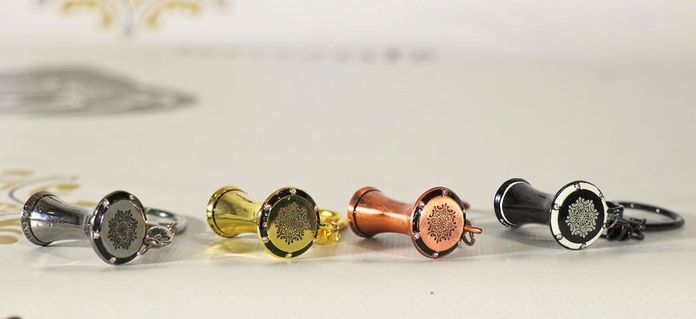 4 Miniature Metal Darbuka / Doumbek KeyChains Set