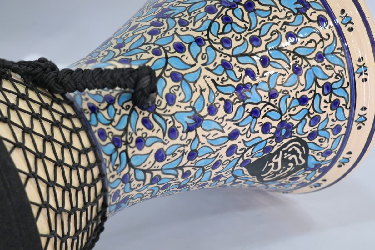 Ceramic Darbuka With Fish Skin Blue Garden Armenian Art #4443