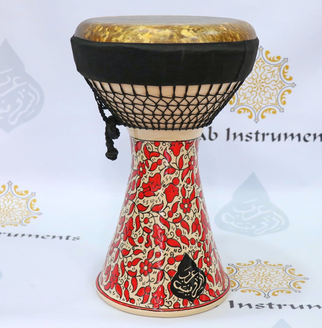 Ceramic Darbuka With Fish Skin Red Flowers Armenian Art #4442