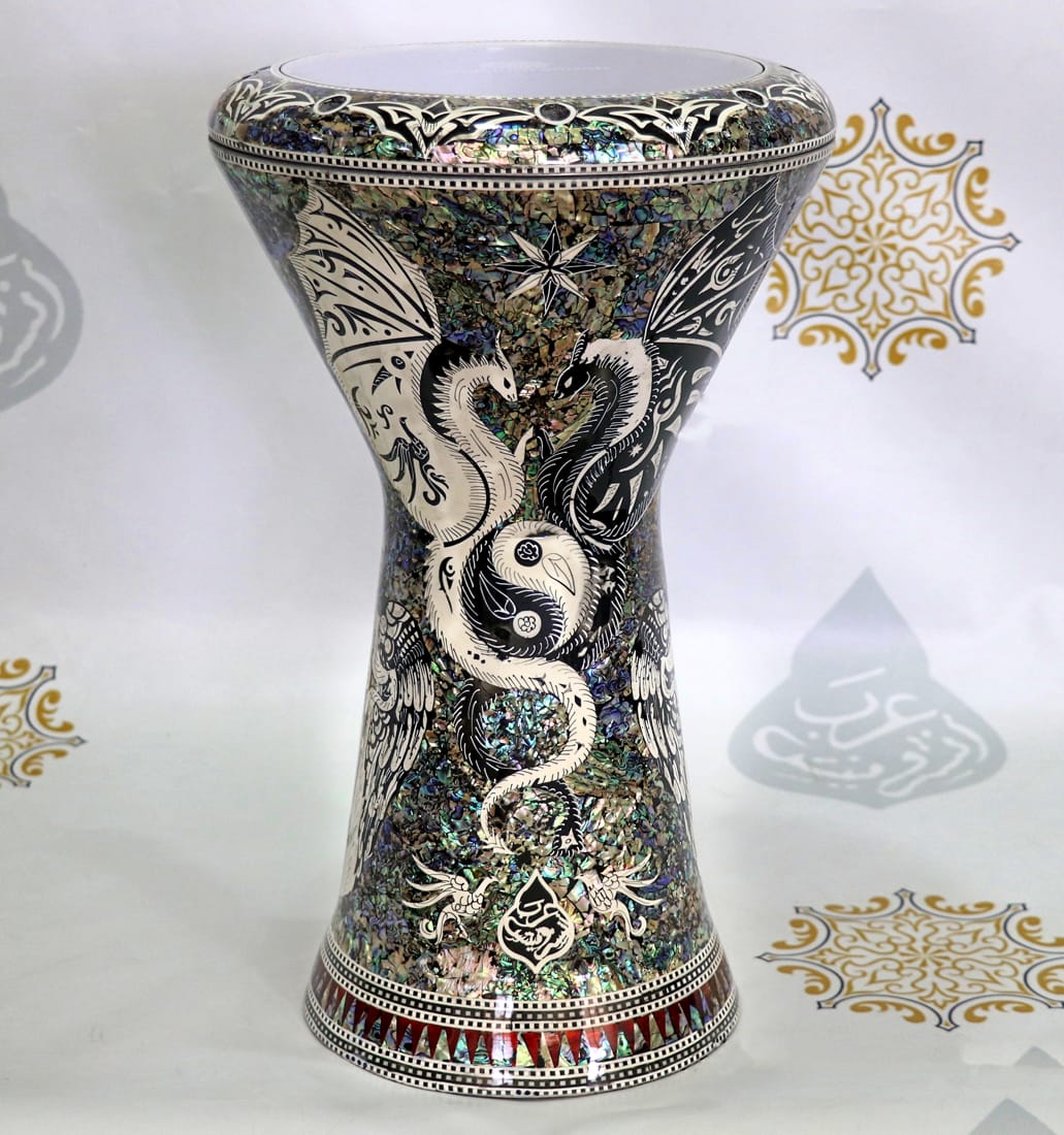 Sombaty Plus Darbuka Doumbek Black and White Dargon #7782