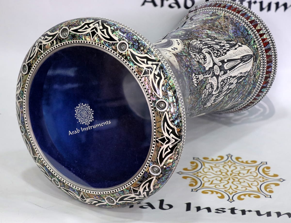 Sombaty Plus Darbuka Doumbek Black and White Dargon #7782