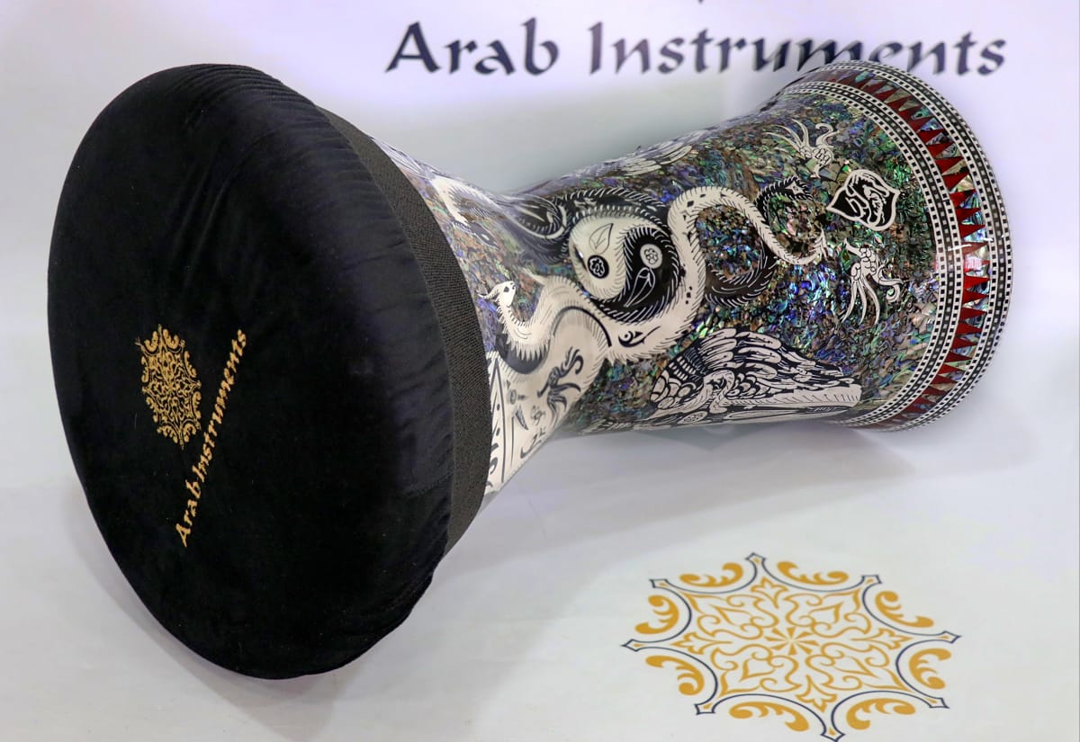 Sombaty Plus Darbuka Doumbek Black and White Dargon #7782