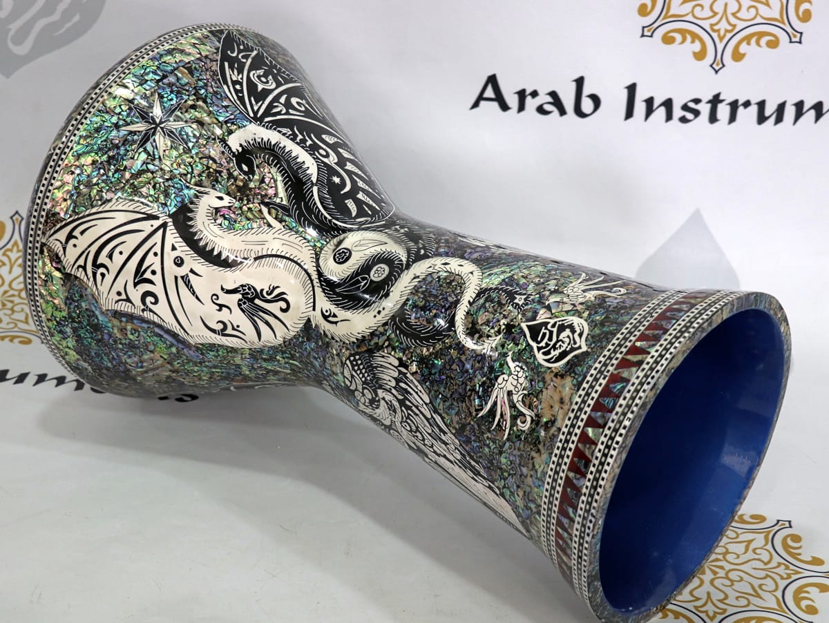 Sombaty Plus Darbuka Doumbek Black and White Dargon #7782