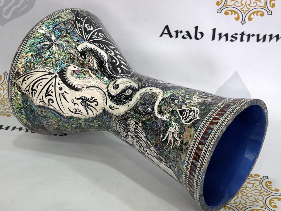 Sombaty Plus Darbuka Doumbek Black and White Dargon #7782