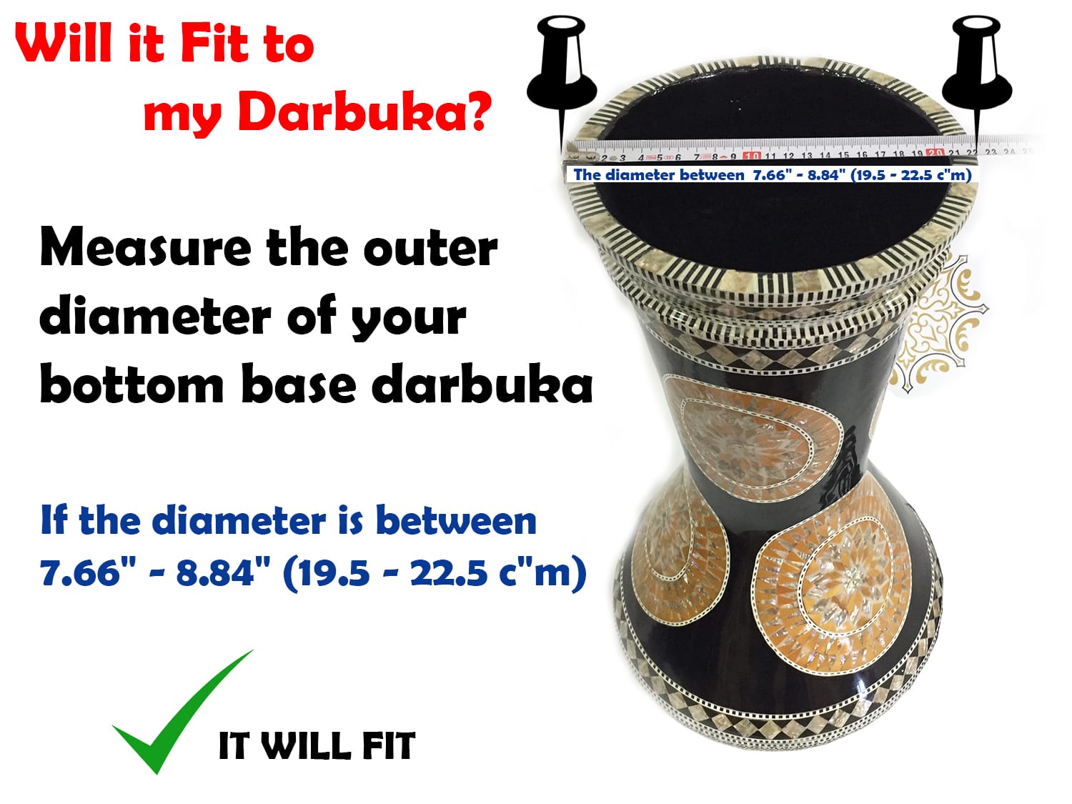 Darbuka Doumbek Defender for 7.66" - 8.84" Base