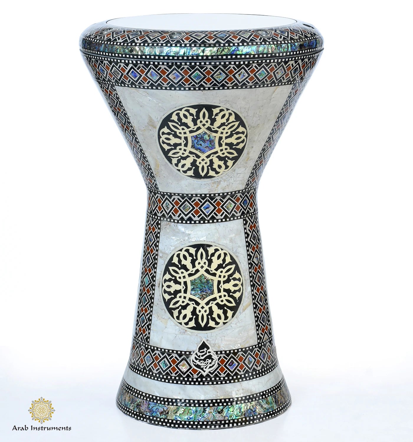 Exclusive Sombaty Plus darbuka featuring Japanese white pearls, New Zealand abalone and powerful professional sound