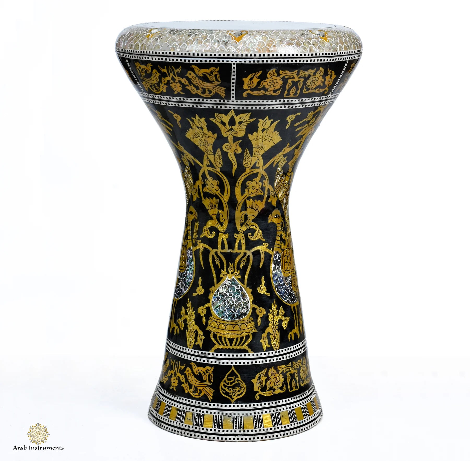 Golden Peacock Sombaty Max professional darbuka including padded case, tuning key, head cover and extra drum skin