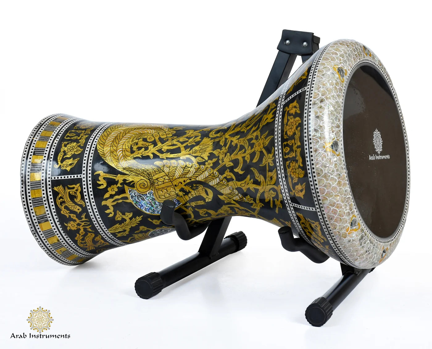 Professional Golden Peacock Sombaty Max doumbek drum featuring 9.4-inch head, 8-peg tuning and open structure