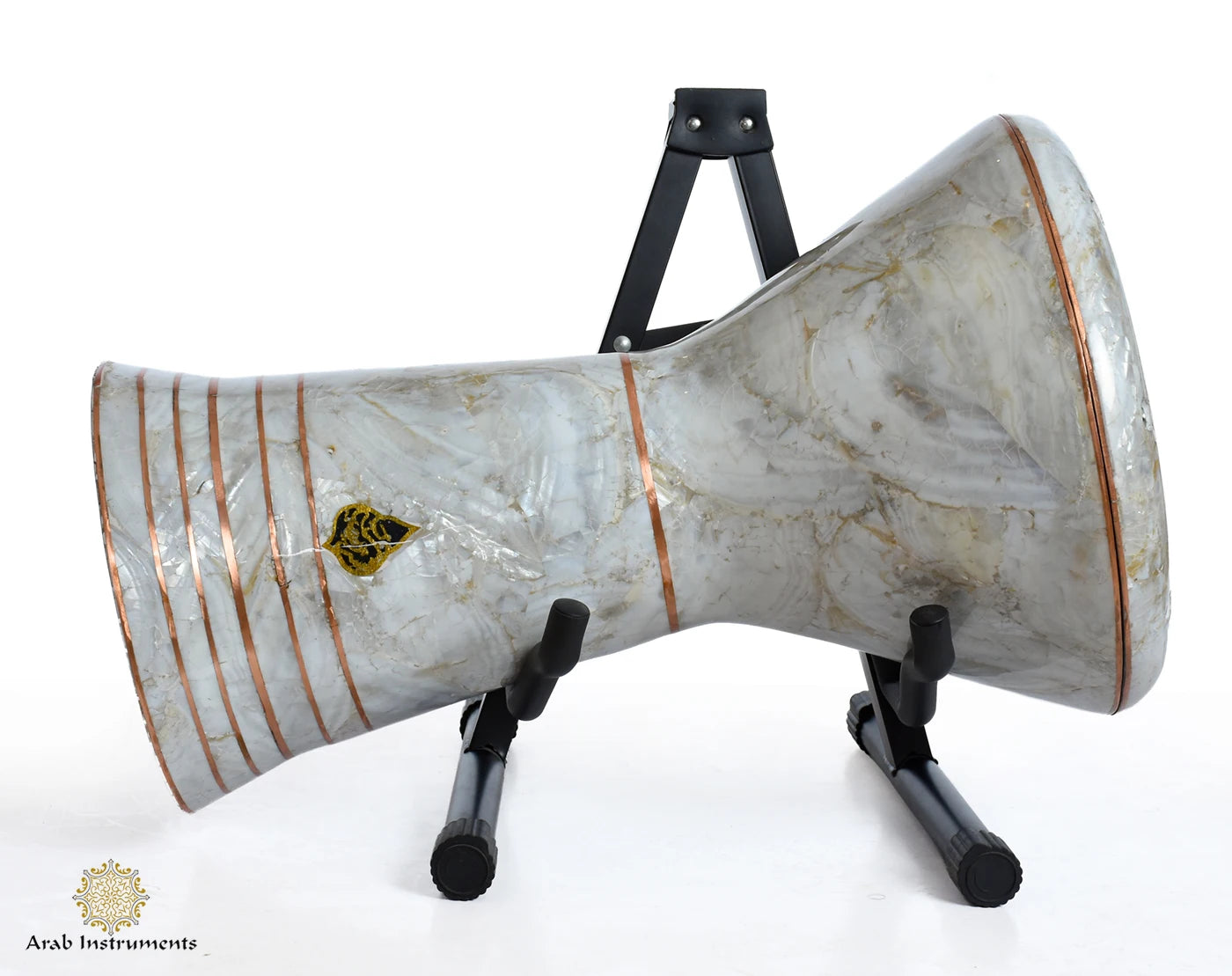 Premium Sombaty Plus darbuka with 8 tuning pegs, Japanese white pearl shell, and powerful professional Egyptian sound