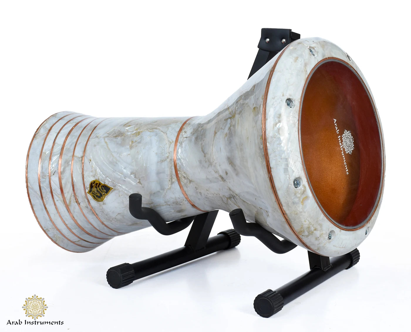 Temple of Luxor Sombaty Plus Darbuka handcrafted in Egypt with genuine Japanese white mother-of-pearl and real copper inlays