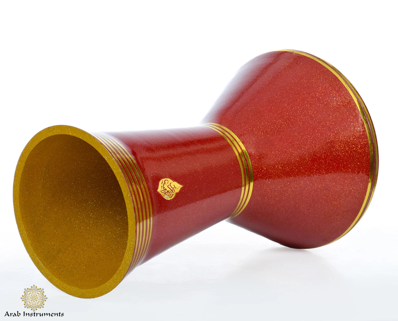 Premium Sombaty Plus darbuka red glitter body gold interior open structure professional darbuka drum side view