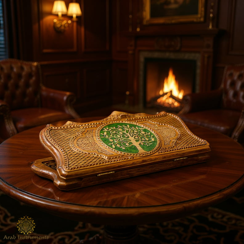 Hand Carved Premium Backgammon Green Tree and Mount Ararat #AI12172