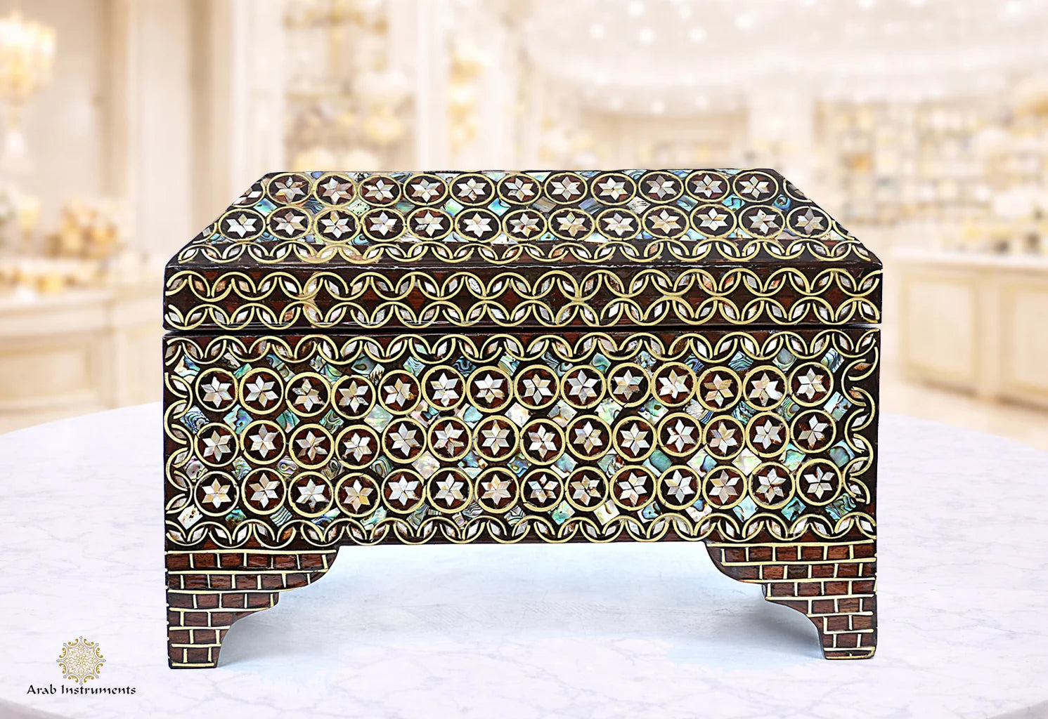 Egyptian Blue Mother-of-Pearl Jewelry Box | Geometric Inlay | #B743