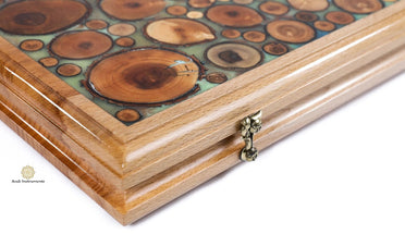 Superb Backgammon with Tree Branch Slices and Epoxy #AI11504turquoise