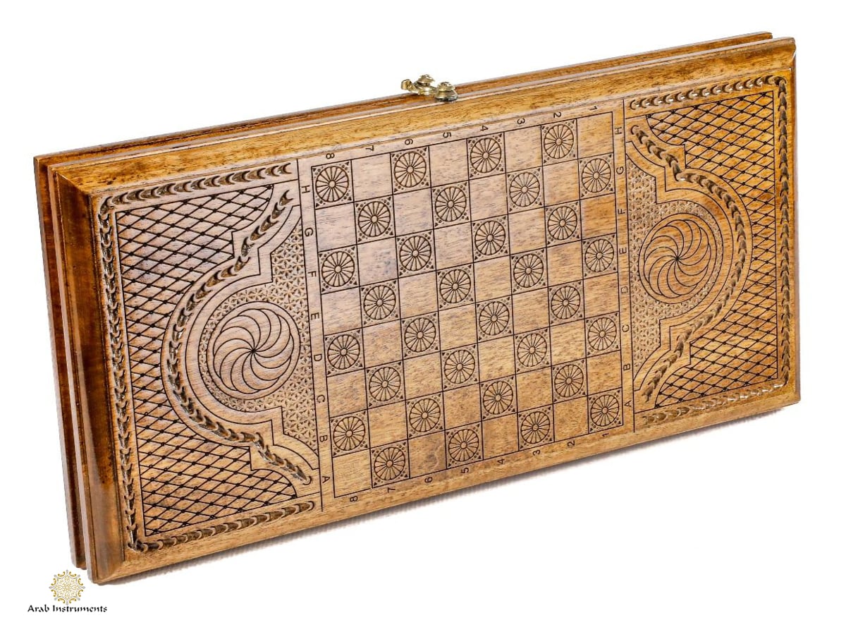 Hand Carved Ornamental Backgammon Filled Epoxy #AI12628