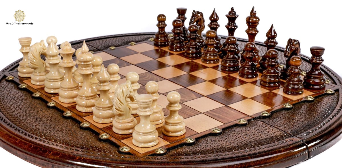 Hand Carved Premium Round Decorated Chess Board #AI21528