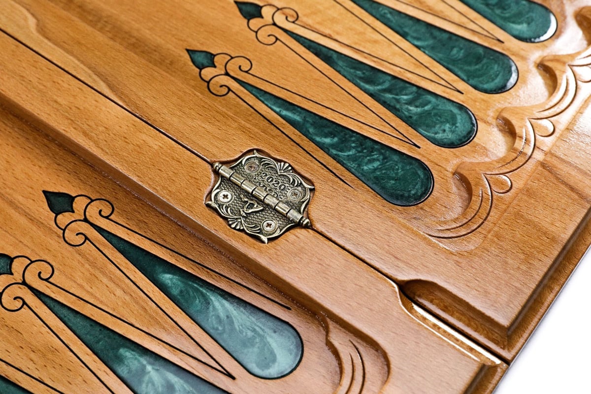 Superb Backgammon with Tree Branch Slices and Epoxy #AI11504turquoise