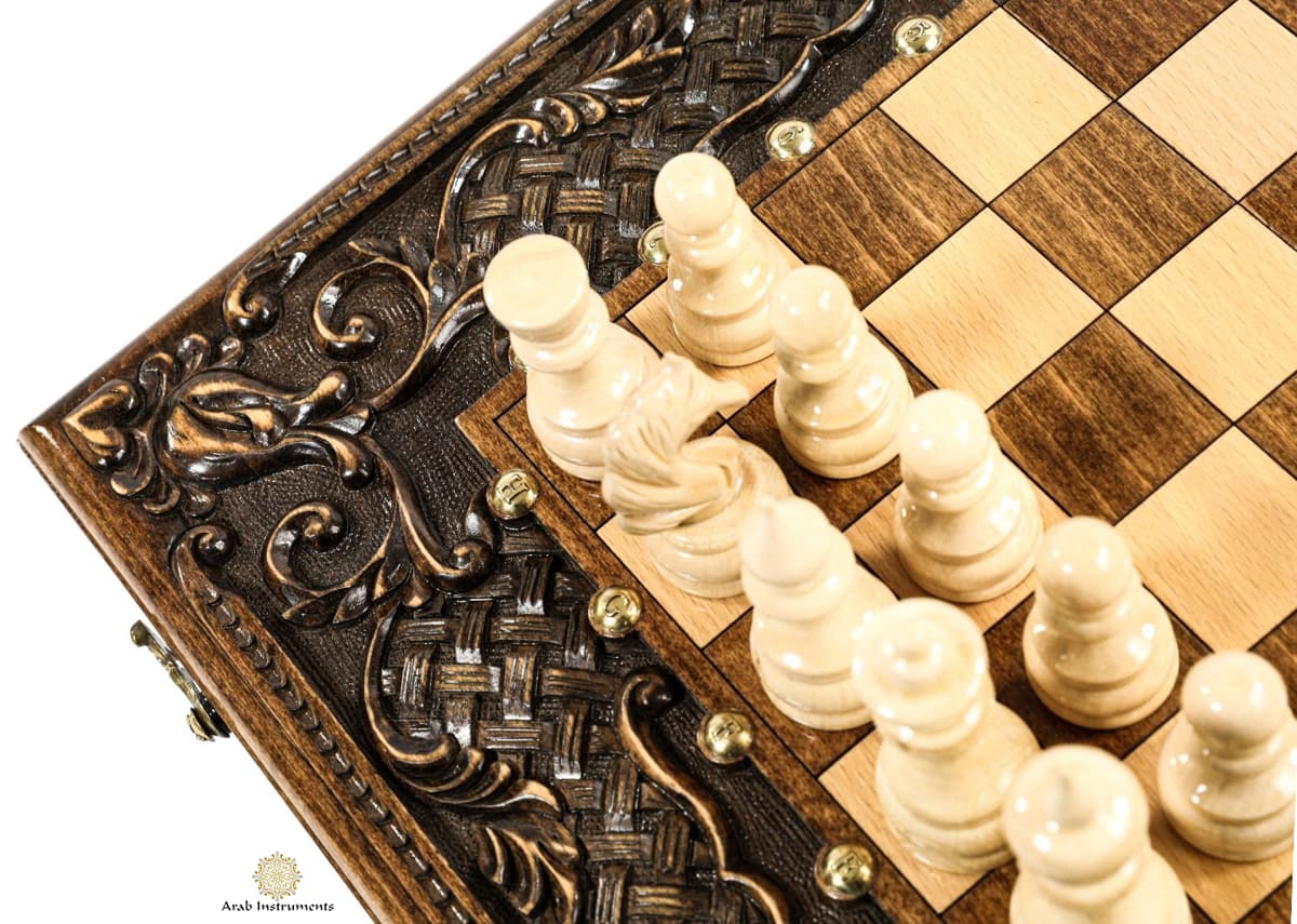 Hand Carved Premium Chess / Backgammon Ornamental Braid Pattern #AI31273