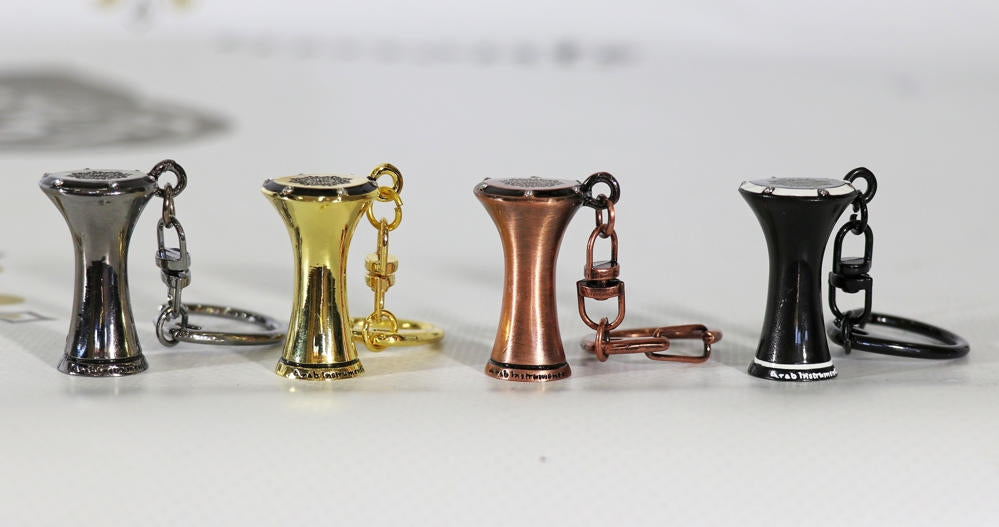 4 Miniature Metal Darbuka / Doumbek KeyChains Set